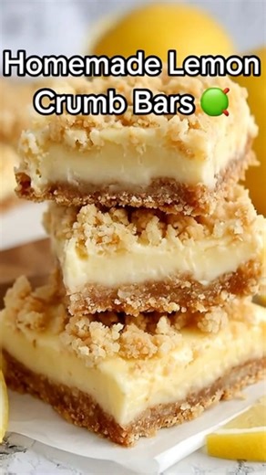 Homemade Lemon Crumb Bars 🍋 Buttery oat crumb layers sandwich a silky, tangy lemon filling made rich with sweetened condensed milk. Each square delivers a soft, creamy center with a golden, lightly crisp crumble topping that melts in every bite. Yield: 9–12 bars Ingredients 1 cup all purpose flour 1 cup old fashioned oats 1/4 teaspoon salt 3/4 teaspoon baking soda 10 tablespoons unsalted butter, melted 1/2 cup light brown sugar, packed 1 teaspoon pure vanilla extract 1 can 14 oz sweetened conde
