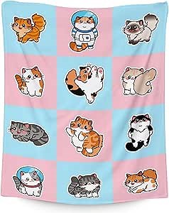 Cat Blanket Gifts - 30x40 Inches Collage Cat Throw Blanket for Cat Lovers, Kids, Boys & Girls - Colorful Soft Fuzzy Blankets for Couch, Sofa & Bed