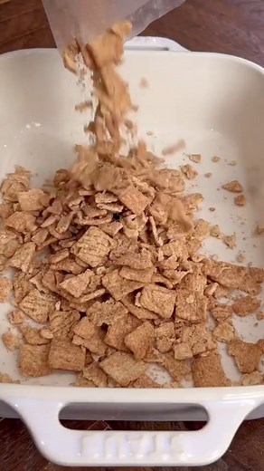 Cinnamon Toast Crunch Pie Ingredients 2 1/2 cups gf cinnamon toast crunch 2 cups for topping 16oz cream cheese, room temp 5.9 oz instant chocolate pudding 1/8 cup milk 2 tsp vanilla extract 1 cup brown sugar 8oz whipped topping 2 tbsp caramel sauce Crush up the cereal and pour into the bottom of a of a 7x10 dish. In a mixing bowl add the cream cheese, vanilla extract, brown sugar. Mix until smooth. Pour on top of the crust. When making the chocolate pudding, make according to direction but reduc