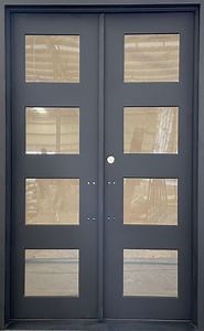 [Hot Item] Modern Square Lattice Double Glazed Glass Wrought Iron Door