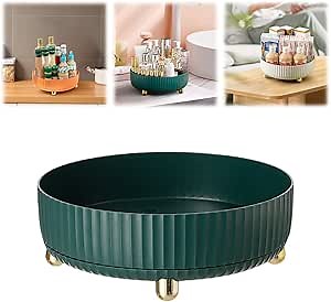 Rotary Storage Rack, Lazy Susan Turntable for Cabinet Rotating Spice Rack, 360° Rotating Storage Rack Turntable Cabinet Organizer Kitchen Storage Cosmetic Makeup Organizers (Small, Green)
