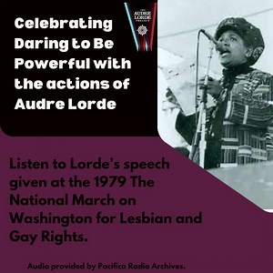 This weekend is the first iteration of our Daring to Be Powerful Community Organizing Training. Guided by the words of Audre Lorde, we wanted to highlight just one of the many ways she dared to be powerful and use her voice to uplift and support Lesbian and Gay rights. Forty-four years ago, on October 14, 1979, she spoke during the National March on Washington. This march was a response to the assassination of Harvey Milk, the first openly Gay official elected to public office, and the ruling of