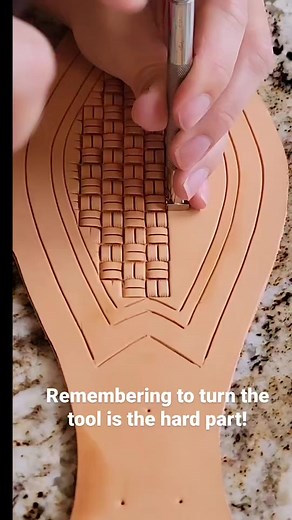 When using this @barrykingtools double basket stamp, lining things up is the easy part, always remembering to turn the tool is another thing! #armstrongleatherworks #tooledleather #leathercraft #makersgonnamake #leather #holster #shooting #basketweave #westernstyle | Armstrong Leather Works