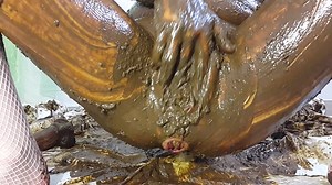 disgusting chick masturbating with shit