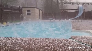45K views · 589 shares | Hailstorms damaged cars and windshields after storms ripped through Tennessee. Here, a woman captures hail splashing in to her pool: | AccuWeather | Facebook