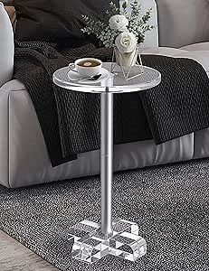 Acrylic Side Table, Small Modern Round Acrylic Table with Criss Cross Base (Clear)