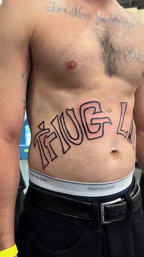 Unique Stomach Tattoo Design Inspired by Thug Life