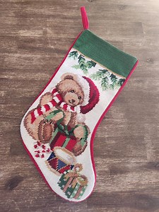 Hand Embroidered Wool Needlepoint Christmas Stocking, Teddy Bear Christmas Stocking, 8.25” X 19.25” / 21 Cm X 49 Cm - Etsy Canada