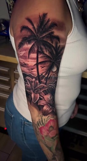 Surfing California Beach with Palm Tree Tattoo