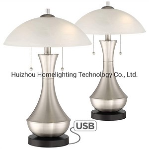 [Hot Item] Jlt-9421 Glass Shade 2-Light Accent Pull Chain Table Lamp with USB Port