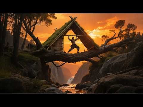 Building an Epic A-Frame Shelter on a Fallen Tree Over a Wild Stream | Survival in the Jungle