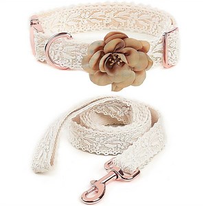 UOSIA Lace Dog Collar Set Soft and Easy to Clean Handmade Embroidered Girl Wedding Collar with Leash & Bow Flower,M