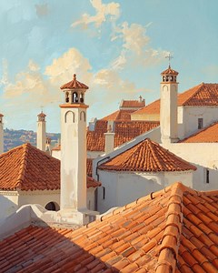 Mediterranean Rooftops Painting – Terracotta Tiles & Blue Sky Coastal Artwork - Etsy Canada