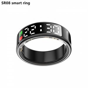 [Hot Item] Sr08 Electronic Touch Screen Button Cotrol Digital Screen Waterproof Health Care Monitor Bluetooth Heart Rate Blood Oxygen Jring APP Smart Ring