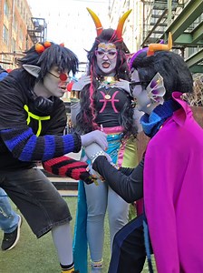 🐠 GO DO TH-E MATUR-E T)(ING! 38D 🐟 . We basically put together this group so we could make this tiktok! the whole NYCstuck weekend was for this moment! . Eridan- @eridankmemes Sollux- @🐞Aribug Cosplay🐞 Feferi- Me! 38D . #homestuck #homestuckcosplay #feferi #eridan #sollux