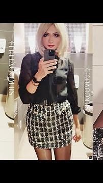 Fully Feminized Crossdresser | Blouse and Plaid Skirt Over Pantyhose | SilkCovered