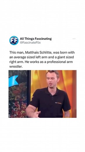 All Things Fascinating 🧠 on Instagram: "Matthias Schlitte has a normal-sized left arm, but his right arm—which is 46 centimeters around his forearm. When he was 16 years old, he found out that his “Popeye” right arm could be put to good use. He entered an amateur arm-wrestling tournament at a bar back in 2004 and won despite a lack of any previous practice leading up to the event. Follow @fascinateflix for more fascinating facts ‼️"