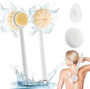 Back Brush for Shower Women, Back Scrubbers for Use in Shower, 3 in 1 Shower Brush for Cleaning Body with Long Handle & Interchangeable Heads Multifunctional Bath Brush