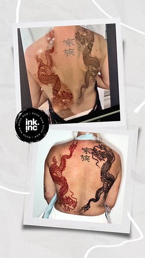 BACK DRAGONS (FINE LINE / ASIAN) Fine line dragon back tattoos with Asian symbolism. Balance, strength, protection, and duality—executed with clean linework and intentional placement across the entire back. Perfect reference for dragon back tattoos, fine line tattoos, red ink and Asian style tattoos, and symbolic tattoo designs. 🐉 #DragonTattoo #BackTattoo #FineLineTattoo #AsianTattoo #SymbolicTattoo #MinimalistTattoo #TattooInspo | ink.inc