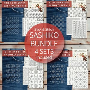 Stick and Stitch Sashiko Pattern Bundle – Set of 4 Visible Mending Embroidery Patches, Japanese Hand Sewing, Peel & Stick Repair Designs - Etsy