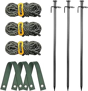 Tree Stakes and Supports, Fetanten Tree Stake Kit with Tree Straps and Rope in Outdoor Yard, 3 PCS 15.8 Inch Heavy Duty Steel Tree Stabilizer Ground Anchor Protect Leaning Tree Straightening