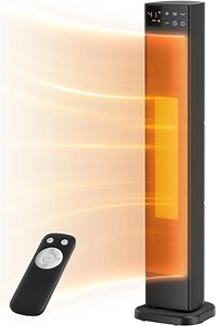 Pelonis 30" Tower Heater, Ceramic, Indoor Electric, Oscillating, 1,500 Watts, Remote Control, Black