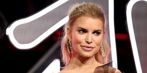 Jessica Simpson Wears a Disco Ball Dress With a Massive Thigh Slit and Cutouts