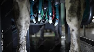 Cow milking system. Atomatiс dairy robot for milking cows at dairy farm