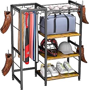 HOYRR Baseball Bat Holder,Standing Bat Holder,Multifunctional Storage Bat Rack,Baseball Bat Wall Mount Upgraded Large Baseball Bat Holder Can Storage for Baseball Bats,Baseballs,Helmets etc.