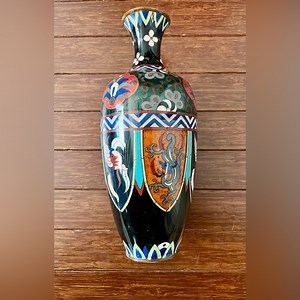 Japan Taisho Dynasty cloisonne vase Phoenix and Dragon antique Maji Period 10x3”