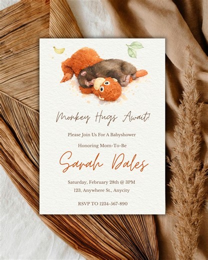 Punch Monkey Baby Shower Invitation – Printable Jungle Safari Monkey Invite – Digital Download - Etsy UK