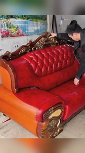 The leather chesterfield sofa is a true classic. Restoration Skills #classicfurniture #craftsmanship #folkcraftsman #woodworkingskills | Natural Farm Kirirom
