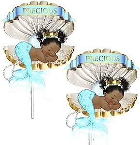 African American Mermaid Centerpieces, Table Decorations Birthday Baby Shower Little Princess Girl Party Decor, Set of 3