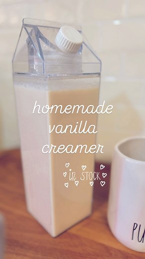 🤍Homemade Vanilla Coffee Creamer🤍 Simple ingredients. Delicious flavor. Love. Your coffee. . 32 oz Mason Jar - $9 12 oz sample bottle - $3 32 oz jar refill - $5 . 34 oz Milk Carton Bottle (pictured above) Limited availability $9 | The Fine Feathered Farm