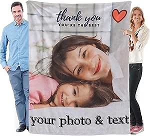 Custom Flannel Blanket with Photos Text-Ships Next Day-Personalized Blankets-Customized Gifts Perfect for Mother, Father, Wife, Men, Kids, Grandma, Baby, Lovers,50"×60"