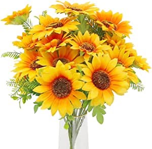 Decpro Artificial Sunflowers Bouquet, 18.9 Inches Realistic Silk Sunflowers for Home Hotel Office Wedding Party Garden Decoration, Floral Arrangement, Centerpieces