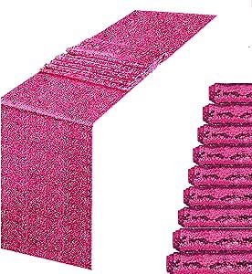 10 Pack Hot Pink Sequin Table Runner 12x108 inch Sparkle Metallic Sequin Table Linens Runner Party Decor Glitter Party Supplies Fabric for Baby Shower Holiday Celebration