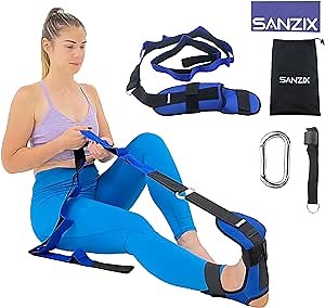 SANZIX Foot Stretcher & Calf Stretcher, Hamstring Stretcher, Leg Stretcher, Ligament Stretching Belt, Stretching Equipment, Stretching Strap For Plantar Fasciitis, Achilles Tendonitis, Foot Drop, Heel Spur, Physical Therapy, Yoga with Detachable Hook