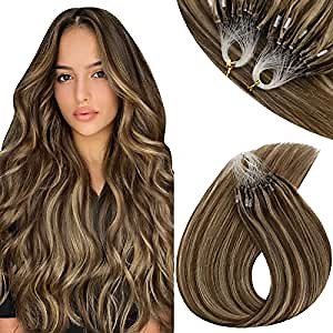 Amazon.com : Human Hair Micro Loop Extensions 24inch Brown Highlights Micro Ring Hair Extensions Real Human Hair Dark Brown with Caramel Blonde Highlights Micro Loop Hair Extensions 50g : Beauty & Personal Care