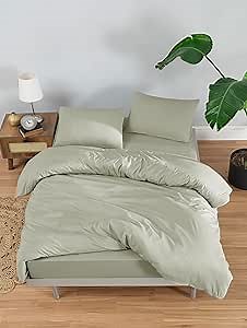 100% Cotton Jersey Duvet Cover Set - Ultra Soft & Breathable - All-Season Comfort - Easy Fit with 4 Corner Ties - Includes 1 Pillowcase - 2-Piece Bedding Set (Mineral Green, Twin/Twin XL)