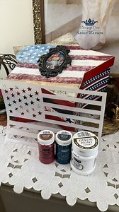 A patriotic number here with our “Stars and Stripes” stencil! @nancybeedesigns is such a creative powerhouse, she has all of the best ideas! 💡 like this one here! To use the outside of the stencil to give the flag some edges!!!! 🇺🇸 ✨ #decoupagequeen | Decoupage Queen