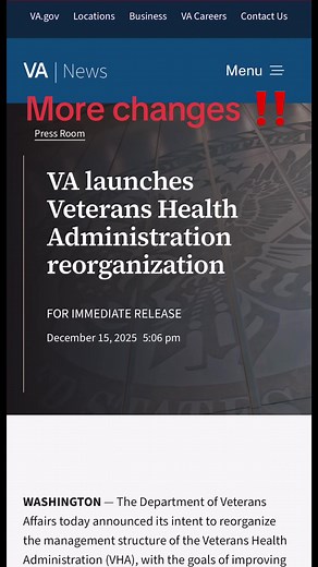 The Department of Veterans Affairs today announced its intent to reorganize the management structure of the Veterans Health Administration (VHA), with the goals of improving health care for Veterans, empowering local hospital directors, eliminating duplicative layers of bureaucracy and ensuring consistent application of VA policies across all department medical facilities. #veterans #militarytiktok #veteran #vettok #miltok