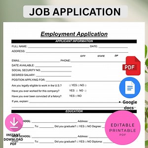 Printable Employee Application Form Template. Editable Job Application for Employment. New Hire HR Form. Hiring Application PDF. Word Docs - Etsy Canada