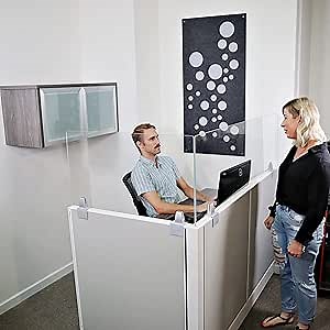 Obex 18" Clear Acrylic Cubicle Mounted Privacy Panel with Large Brackets, Aluminum Frame, 18" x 60"
