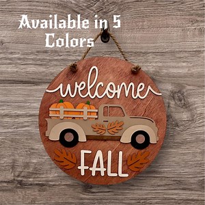 Welcome - Front Door Decor - Fall Truck Door Hanger - Front Porch Sign - Wall Art - Wall Sign - Maple Leaf - Etsy