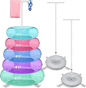 2 Pack Metal Pool Float Storage Rack Pool Float Holder with Water Bag 63" x 33" Pool Float Organizer Swimming Ring Rack for Outdoor Summer Beach Floaties Towel Goggles