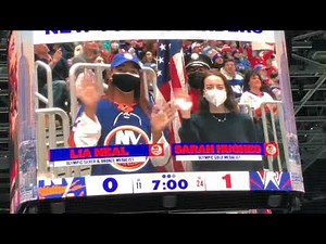 Gold Medalist Sarah Hughes honored on the Jumbotron January 15 2022 Capitals at Islanders UBS Arena