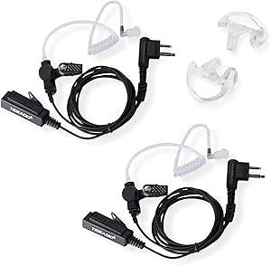 Motorola Earpieces for Walkie Talkies with Mic 2 Pin Covert Acoustic Tube - Compatible with CP200, CLS1410, CP110, GP300, CP040 Two Way Radios (Pack of 2)