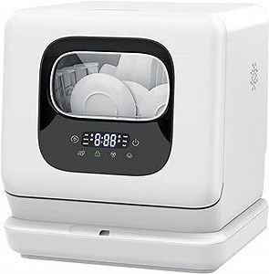 Joy Pebble Countertop Dishwasher, 28 Pieces Dishes/Cycle, 6 Washing Programs&Hot Drying, Dish Washer with 360°Dual Spray, with Child Lock&Delayed Start, Portable Dishwasher for Apartment/RV/Dorm