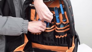 SNDMOR Tool Bag Backpack, 53 Pockets Mens Tool Bag, Heavy Duty Tool Backpacks with Removable Tool Roll, Waterproof Reinforced Rubber Bottom（Black & Orange）